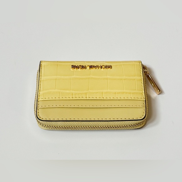 Michael Kors Jet Set Travel Card Case Wallet Exotic Embossed Yellow - Picture 8 of 10